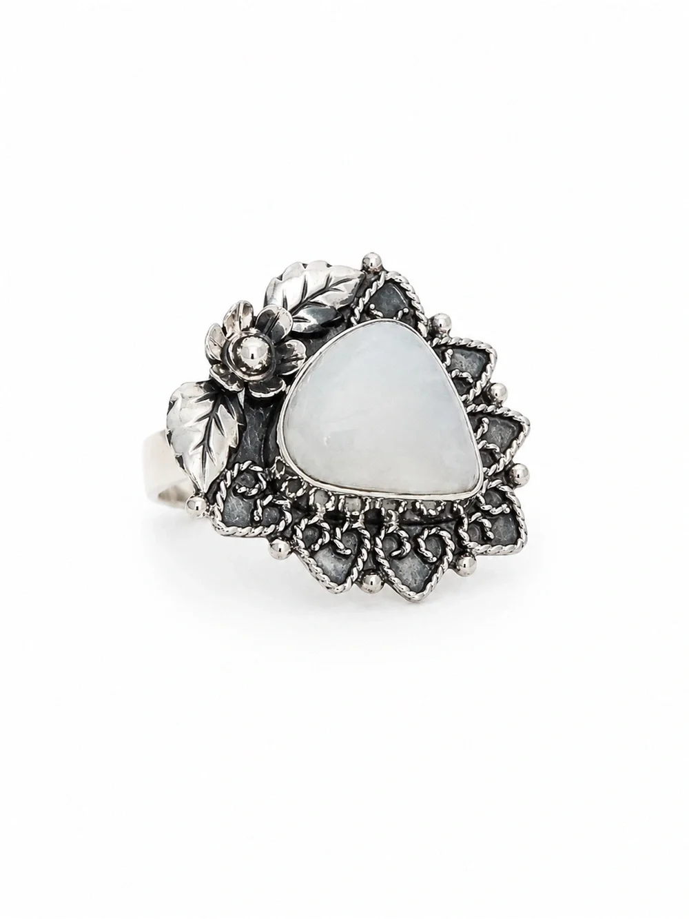 Sterling Silver Moonstone Floral Statement Ring